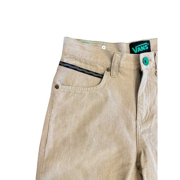 VANS BOYS LONG SKATEBOARD SHORTS VINTAGE TAN AND GREEN POCKETS SIZE 16 - Picture 3 of 12